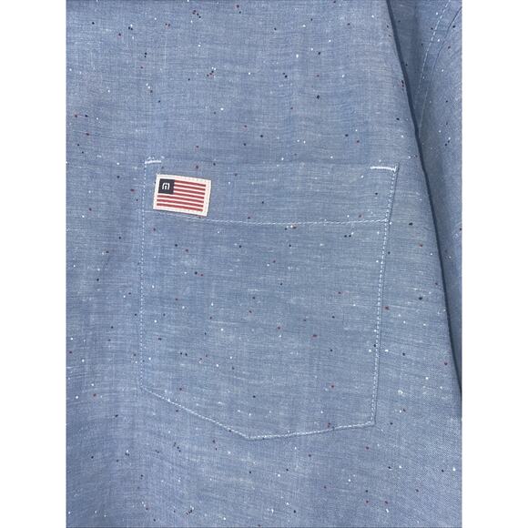 Travis Mathew Button down Shirt Short Sleeve Size XXL American Flag Blue - Picture 2 of 9